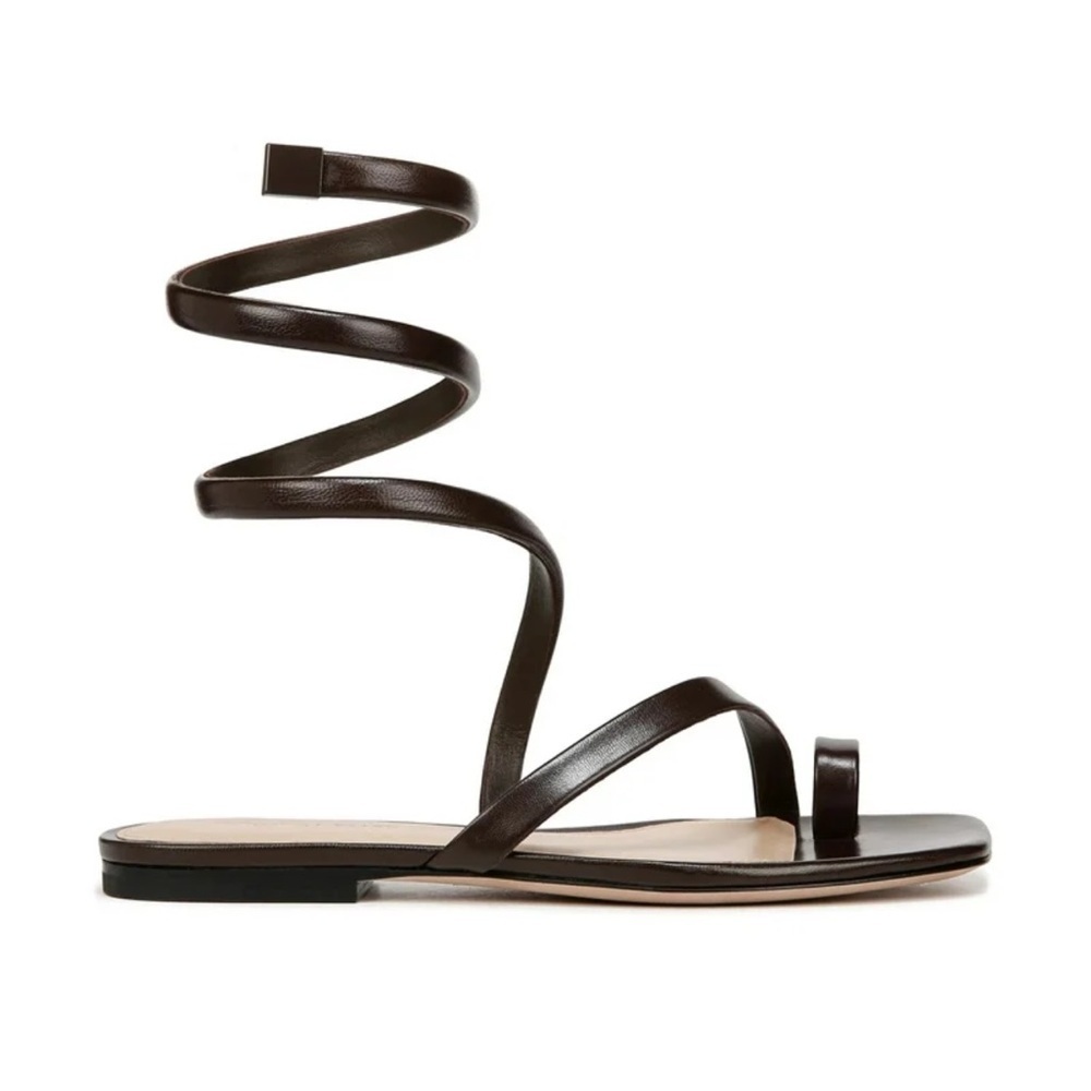 Veronica Beard Allura Flat Leather Sandals Cacao Brown